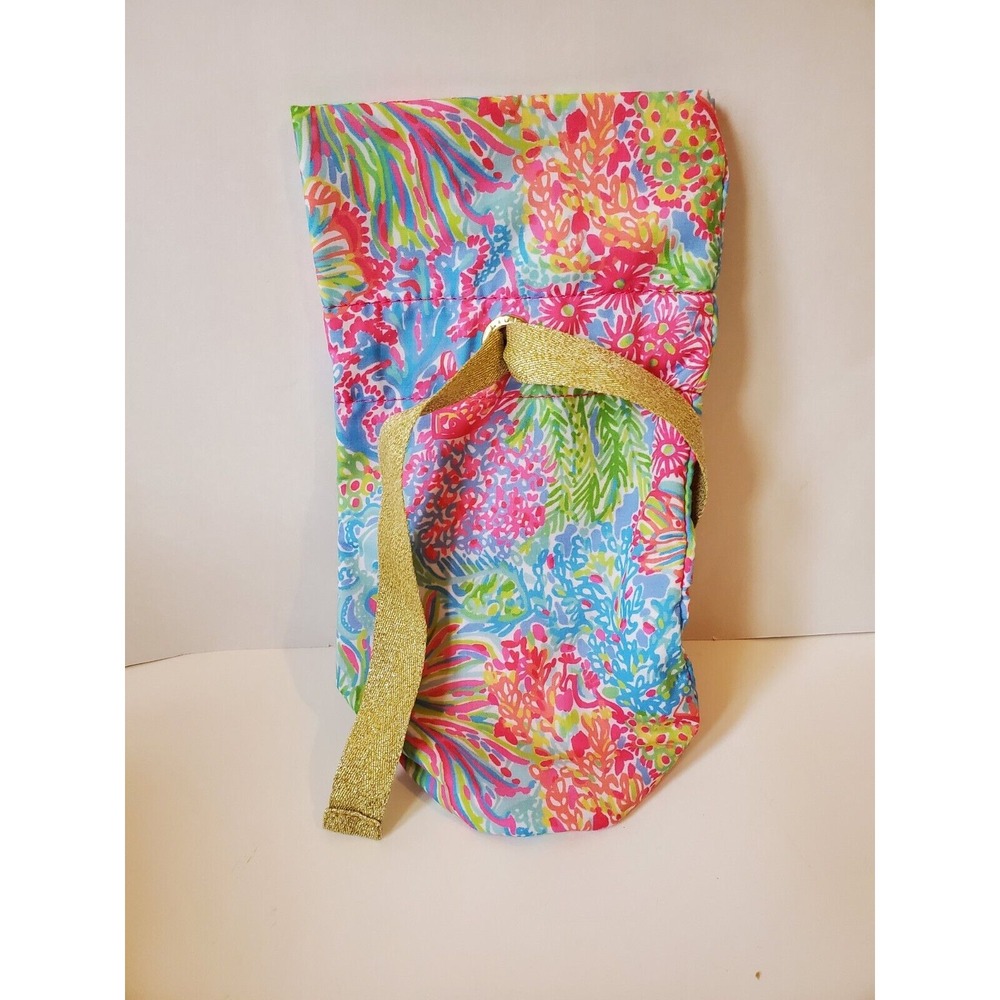Lilly Pulitzer Wine Gift Bag Gold Trim "Fan‎ Sea Pants" Vibrant Summer